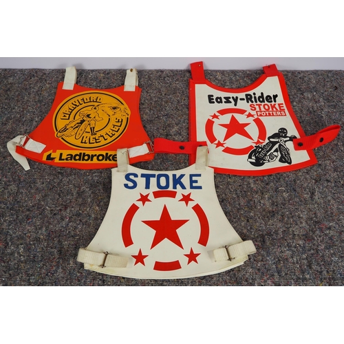 349 - 3 Junior speedway race vests - the Stoke Potters and the Crayford Kestrels