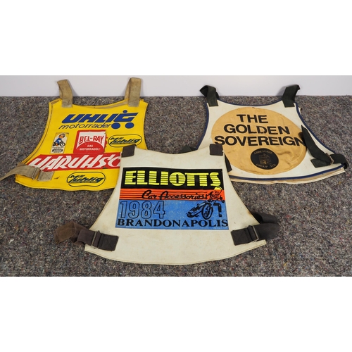 352 - 3 Speedway race vests - Brandonapolis 1984, the Golden Sovereign and 1 other