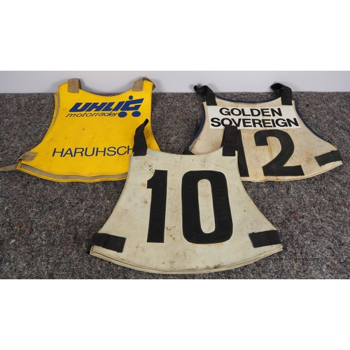 352 - 3 Speedway race vests - Brandonapolis 1984, the Golden Sovereign and 1 other