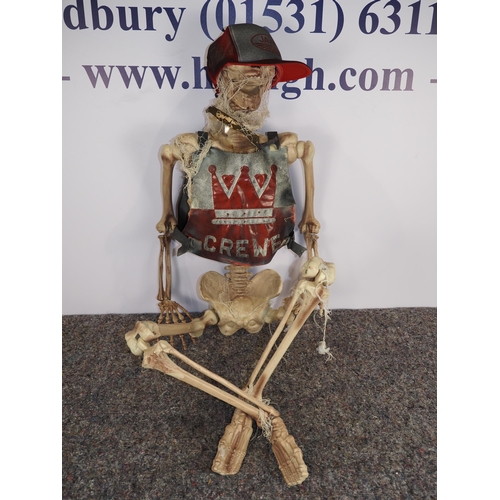 604 - Plastic skeleton with Crewe Kings speedway race vest and Jawa cap