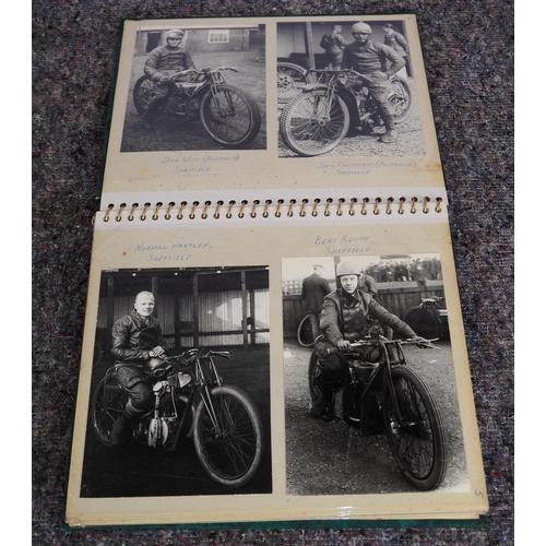 607 - Photo album of 1928-1931 speedway riders with their bikes, some signed