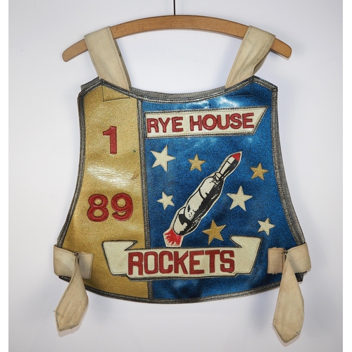 275 - A Rye House Rockets speedway race vest signed Mel Taylor 1989