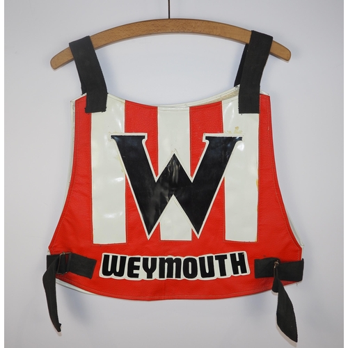 286 - A Weymouth Wildcats speedway race vest believed to have been worn by Bob Coles in 1979