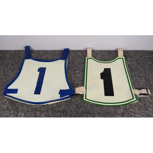 306 - 2 Speedway race vests - Martin McKinna and Exeter Falcons labelled Lewis Bridger 2007