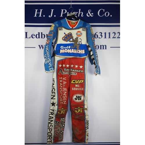 361 - Speedway race leathers believed to have been worn by Jan Anderson 1994 with Edinburgh Monarchs race ... 