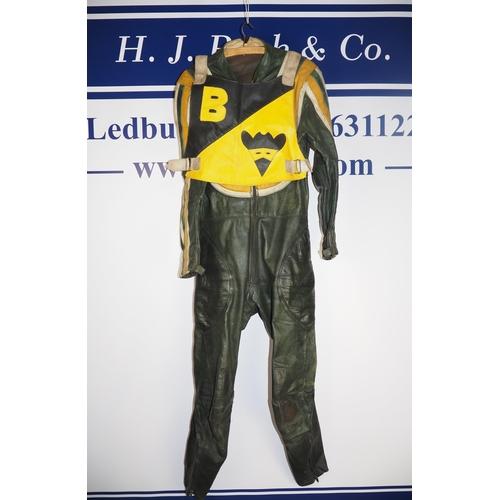 368 - The last set of speedway race leathers used by Willie Templeton with a Berwick Bandits race vest