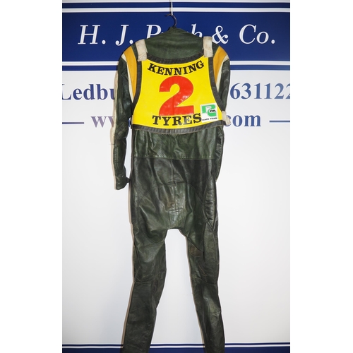 368 - The last set of speedway race leathers used by Willie Templeton with a Berwick Bandits race vest