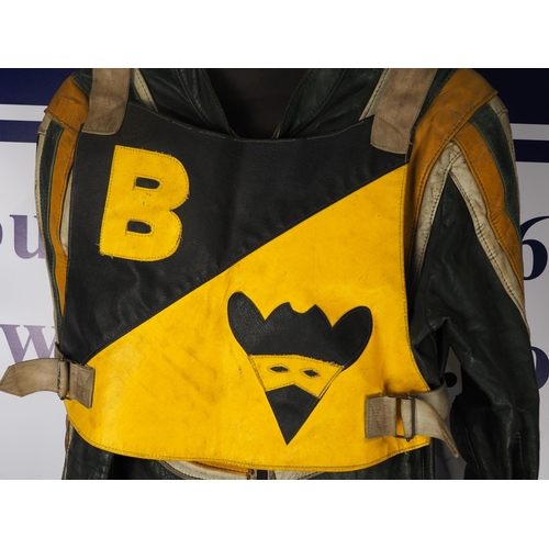 368 - The last set of speedway race leathers used by Willie Templeton with a Berwick Bandits race vest