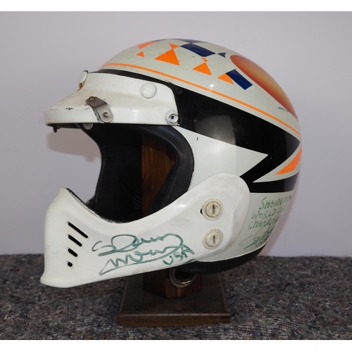 388 - Speedway helmet worn and signed by Shawn Moran in 1983 during the World Long Track Final placing 1st