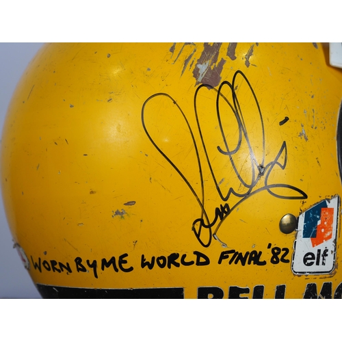 389 - Speedway helmet believed to have been worn and signed by Les Collins in the Individual World Speedwa... 