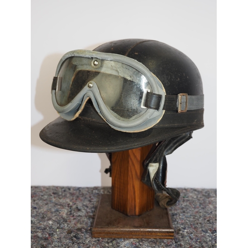 392 - Vintage cork speedway helmet and goggles