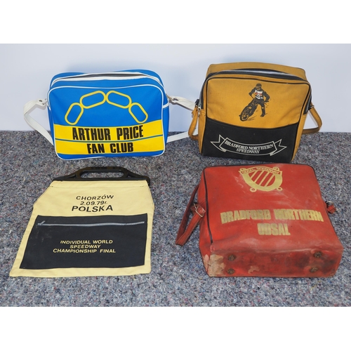 411 - 4 Speedway bags to include Arthur Price fan club and Bradford Northern Odsal