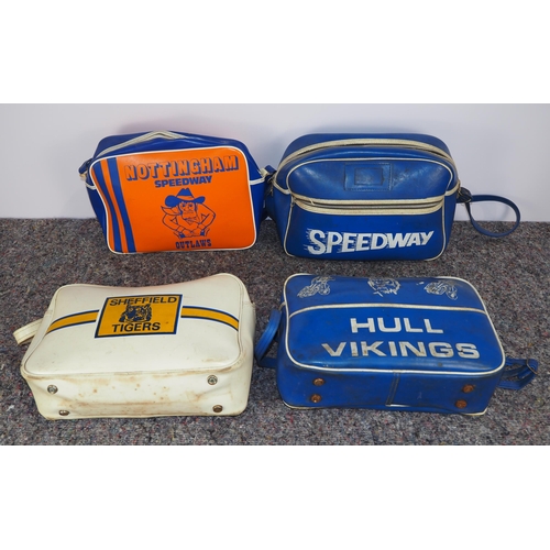 412 - 4 Speedway bags to include Sheffield Tigers, Hull Vikings and Nottingham Outlaws