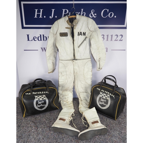 414 - Ian Paterson's speedway race leathers, boots and pair of bags