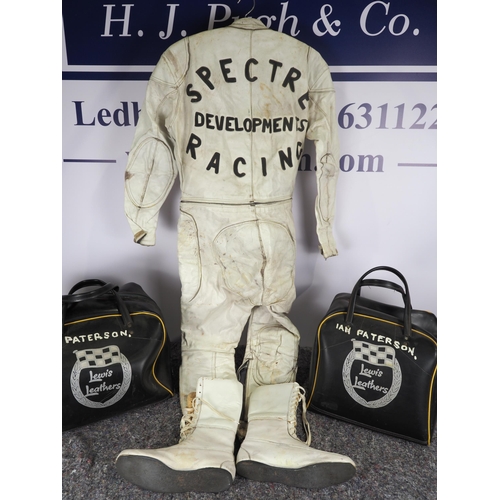 414 - Ian Paterson's speedway race leathers, boots and pair of bags