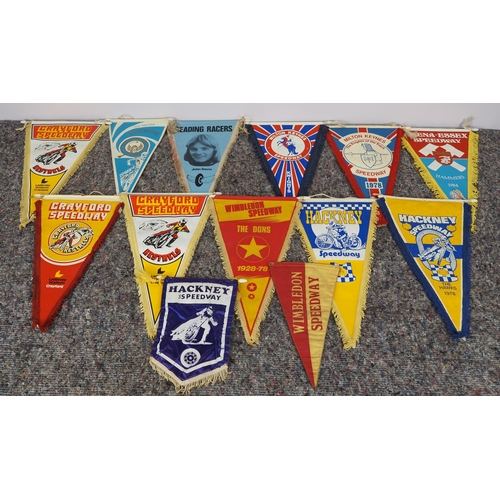 423 - 13 Speedway pennants to include Hackney Hawks, the Crawford Kestrels and the Reading Racers