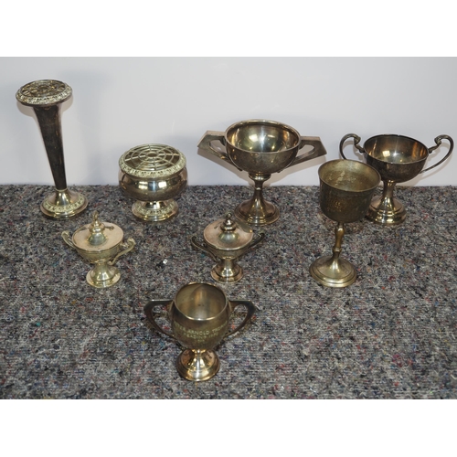 447 - Silver and silver plate speedway trophies to include Track Record B.D.T.R.A 1928