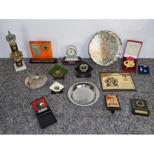 449 - Ivan Mauger Training School dish, clock and other speedway plaques/trophies