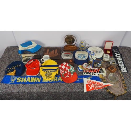 484 - Quantity of assorted speedway merchandise to include hats, banners, pennants, etc.