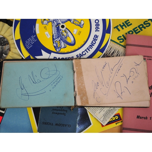 497 - Quantity of speedway merchandise and ephemera to include pennants, autograph book, photographs, tick... 