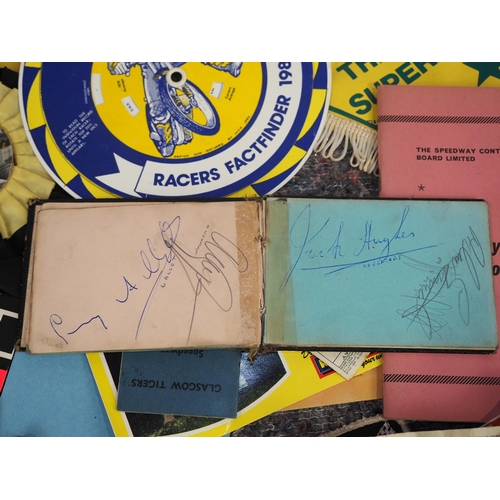 497 - Quantity of speedway merchandise and ephemera to include pennants, autograph book, photographs, tick... 