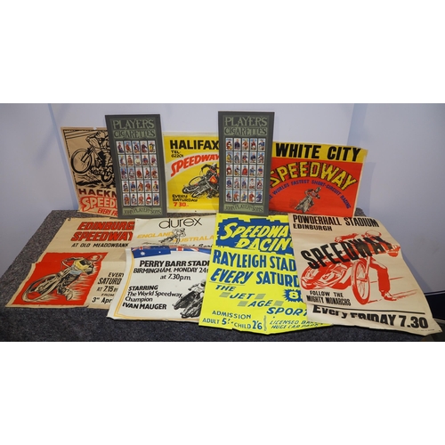 552 - Speedway posters and cigarette cards to include Edinburgh, Hackney and Halifax