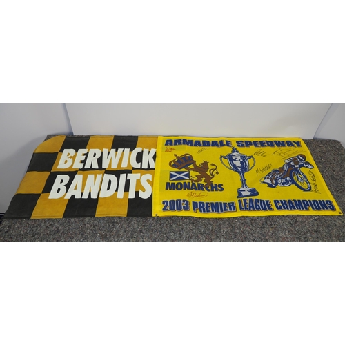 565 - Berwick Bandits banner and Edinburgh Monarchs 2003 Premier League Champions banner signed by team