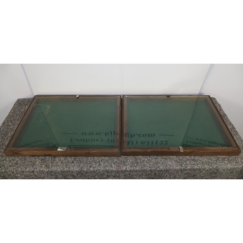 568 - 2 Glass fronted display trays 24