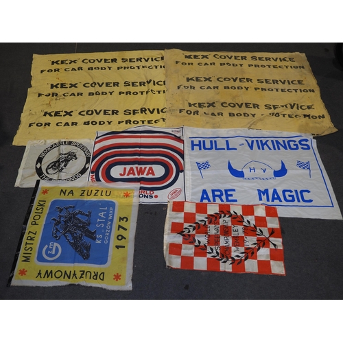 588 - Speedway flags and banners to include the Hull Vikings, Jawa, etc.