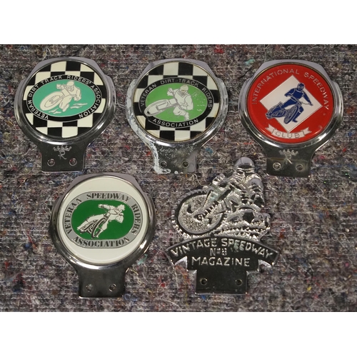 603 - 5 Speedway car badges - Veteran Dirt Track Riders Association and International Speedway Club