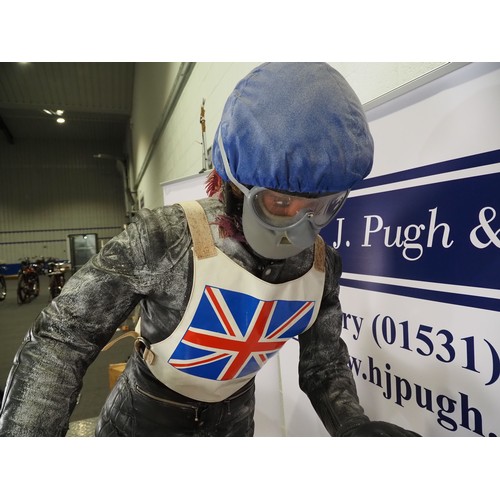 795A - Mannequin with GB Speedway race jacket and full leathers previously displayed on the ice racer. (The... 