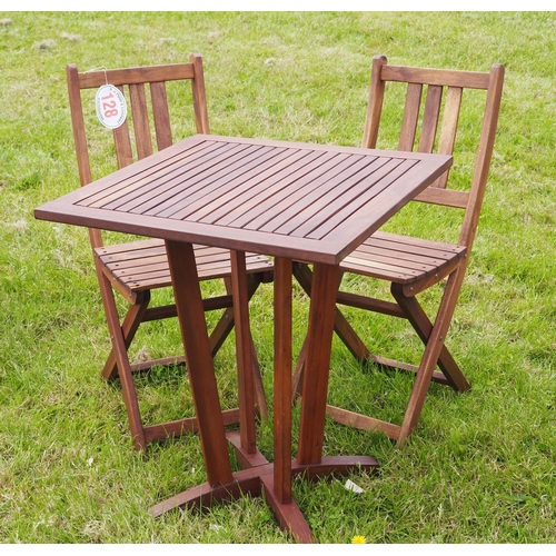 128 - Garden table and 2 chairs