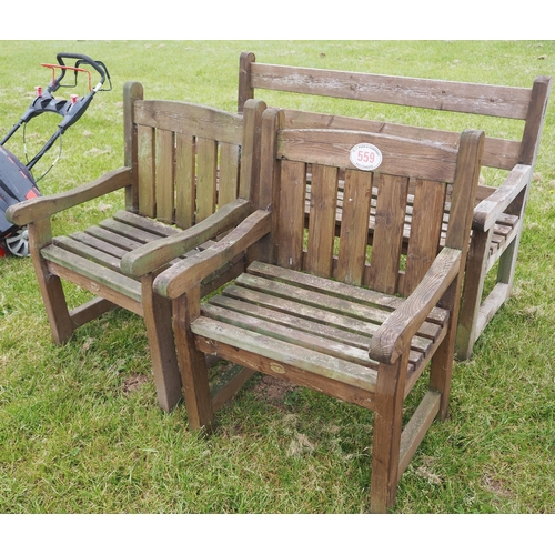 559 - Garden bench and 2 chairs