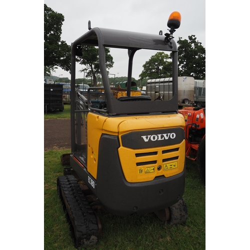 1544 - Volvo EC18D mini digger with expanding tracks, 2017. In good working order, c/w 2 buckets. Quick hit... 