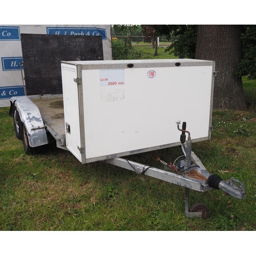 1769 - Twin axle trailer with work box. Keys for hitch and box in office