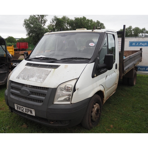 1830 - Ford transit tip truck, 2012. MOT until 11th July. Reg. BV12 XPN