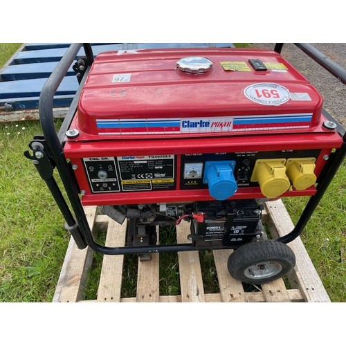 591 - Clarke FG4050ES 4.5kva petrol generator with electric start. Key in office