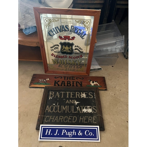 120 - Whiskey advertising mirror and other signs