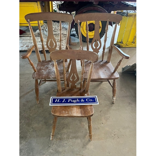 96 - Pair of pine armchairs and 1 other