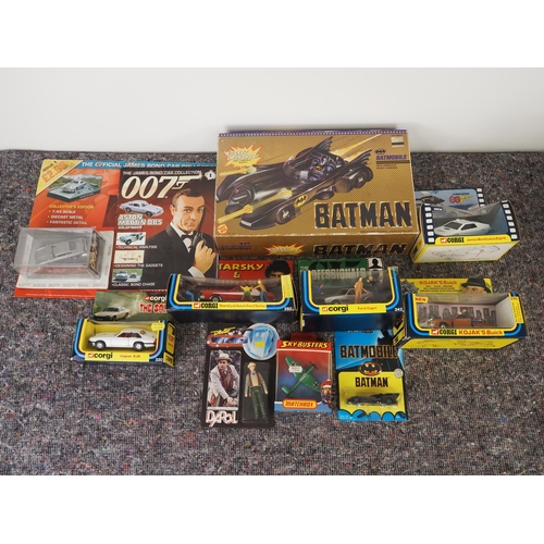 29 - Corgi and other boxed model vehicles to include Batman's Batmobile, Kojak's Buick, James Bond's Lotu... 
