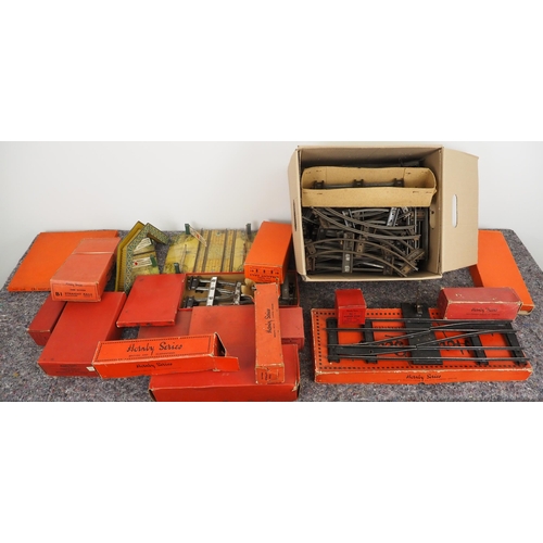 56 - Quantity of early Hornby O gauge clockwork track and accessories, some boxed