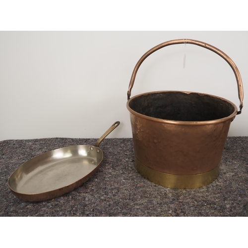 291 - Skillet pan with cooper and brass coal bucket 14