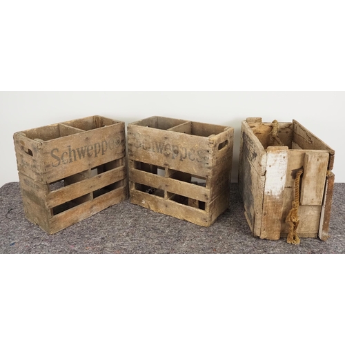 353 - Wooden ammunition box and 2 Schweppes packing crates