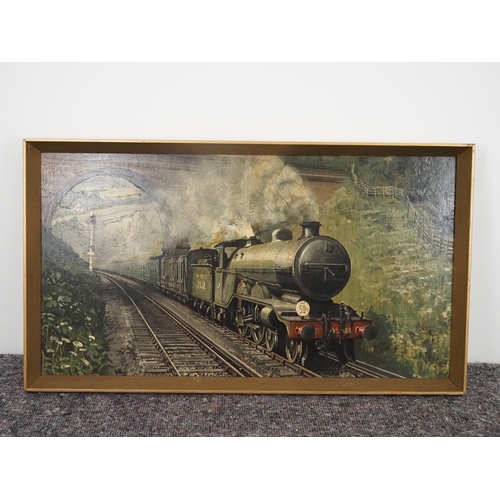 383 - Framed oil on board of a locomotive 18