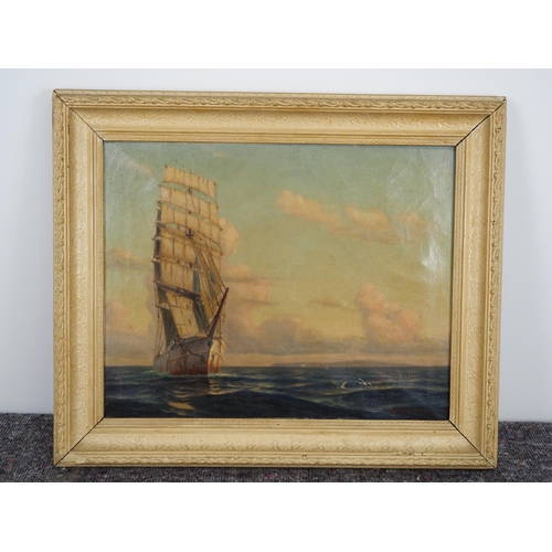 375 - Framed oil on canvas depicting a ship signed Charles D Tracy 1870-1948 15