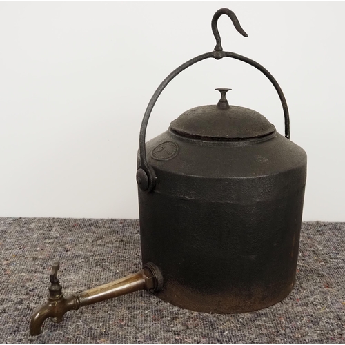 280 - Antique cast iron lidded pot with tap