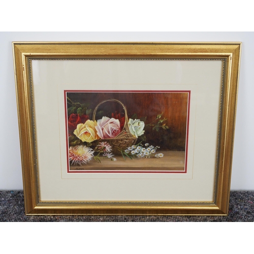 376 - Framed oil painting of roses signed J H Lewis 7