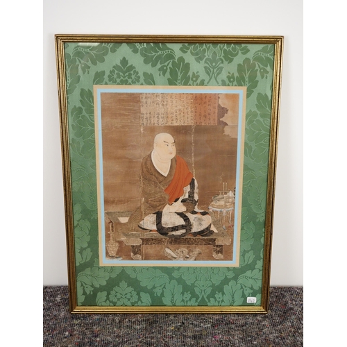 378 - Antique Japanese watercolour of Buddhist monk 13