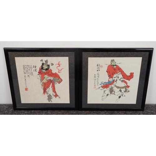 379 - Pair of antique Japanese watercolours of warriors 13