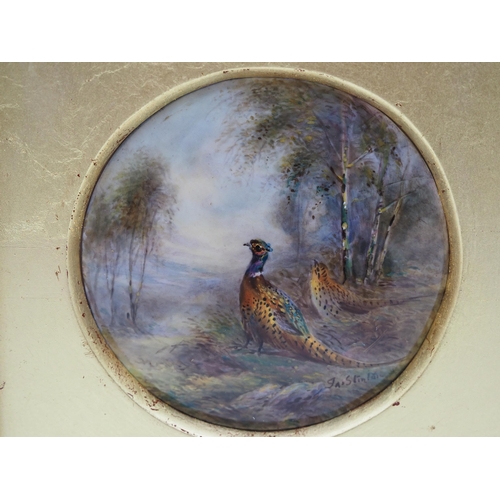 368 - Framed Royal Worcester porcelain plaque of pheasants signed James Stinton 4¼